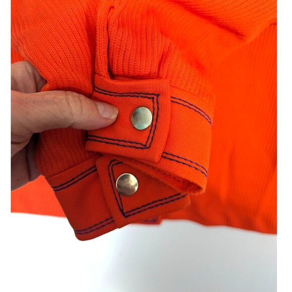 Vintage 60's 70's Women's Orange Dagger Collar Blouse Ribbed Snap Polyester - Picture 4 of 8